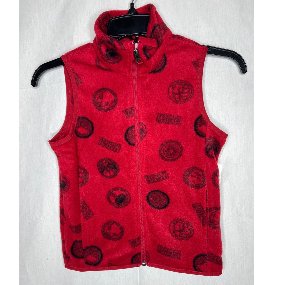 Amazon Essentials Marvel Kids Fleece Vest‎ Red Superhero Logo Print Size S 6-7